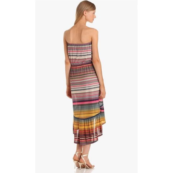 LAmade Strapless Bandeau Striped Dress High low Flounce Hem L Boho - Picture 3 of 8